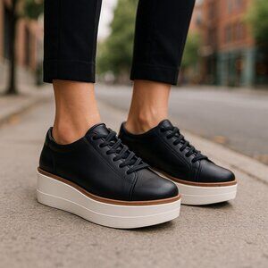 VINTAGE Y2K STEVE MADDEN Kimber Black Platforms 6 Leather Loafers Lace Goth Punk